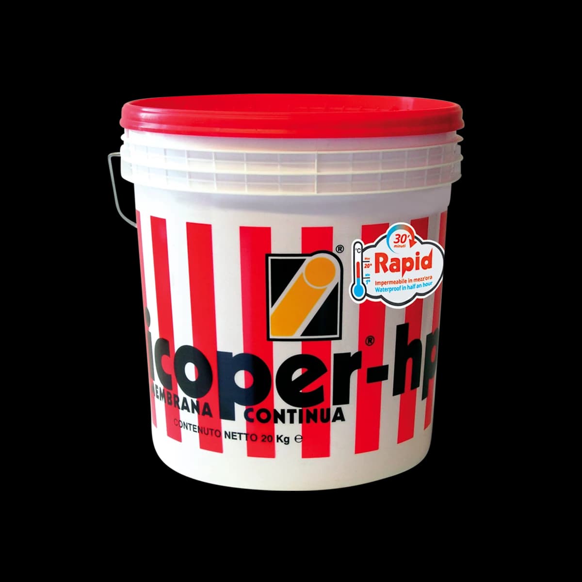 Icoper Rapid Multiuso for Waterproofing Roofs, Concrete Slabs, Old Built-up Bitumen Roofing, Retaining and Foundation Walls, Gutters, Ledges, Terraces, Eaves, Chimneys, Facades, PU-foam Insulated Roofs (Liquid, Water Based) (20 Kg)