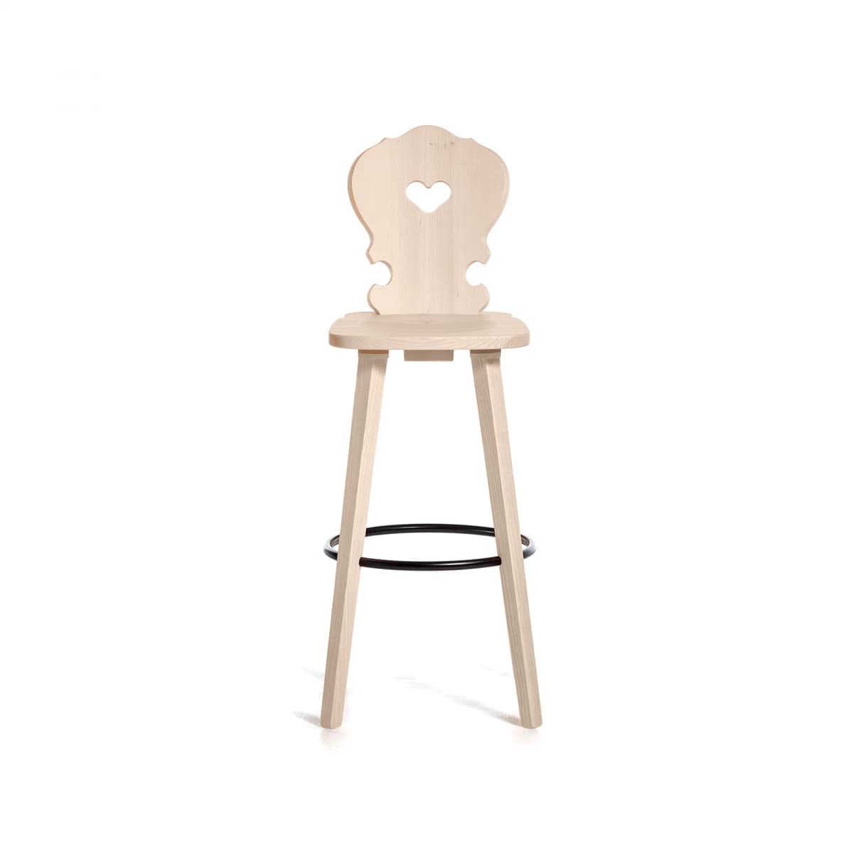 Vienna Stool in Natural Fir and with Heart Design and Footrest Ring